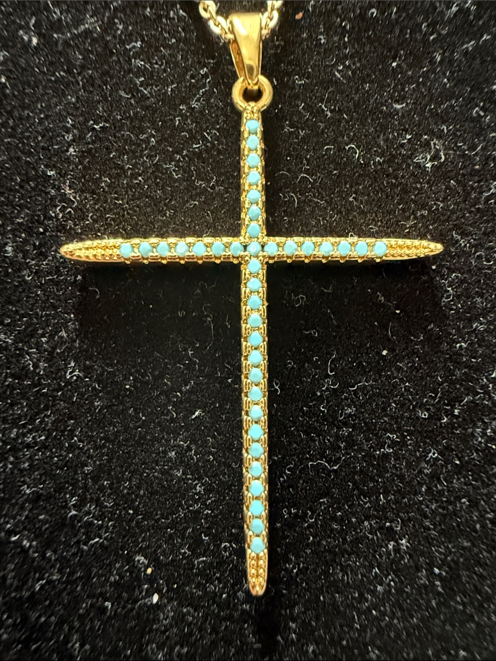 Adina Eden Gold Cross Pendant with Turquoise Stones